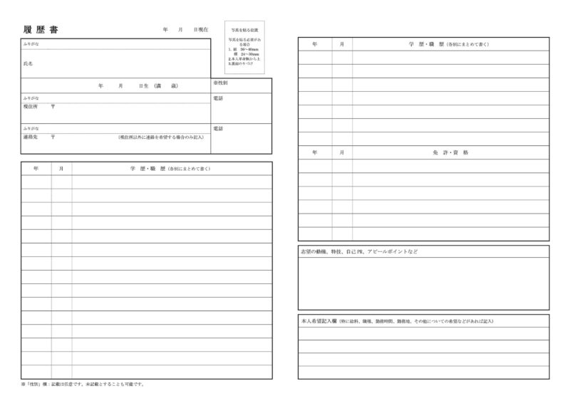 履歴書のサンプル