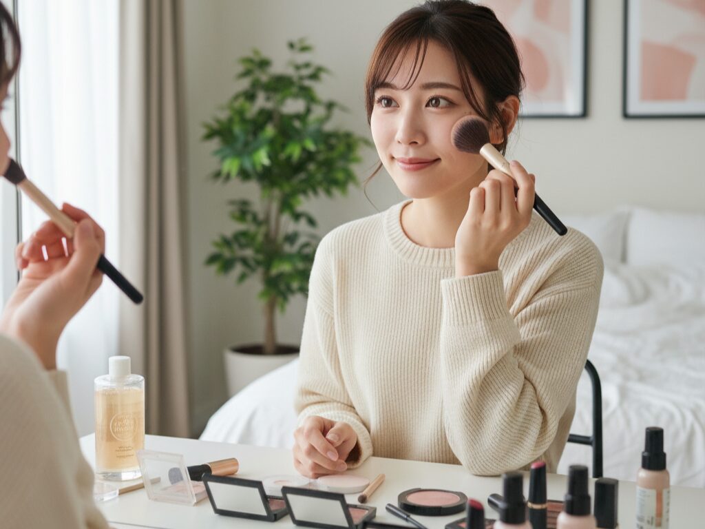 メイク中の女性