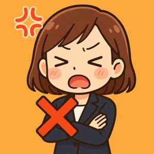 履歴書写真のNGな扱い方に注意を促すミニキャライラスト