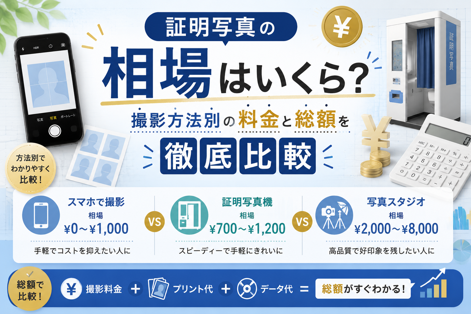 証明写真の相場はいくら？撮影方法別の料金と総額を徹底比較
