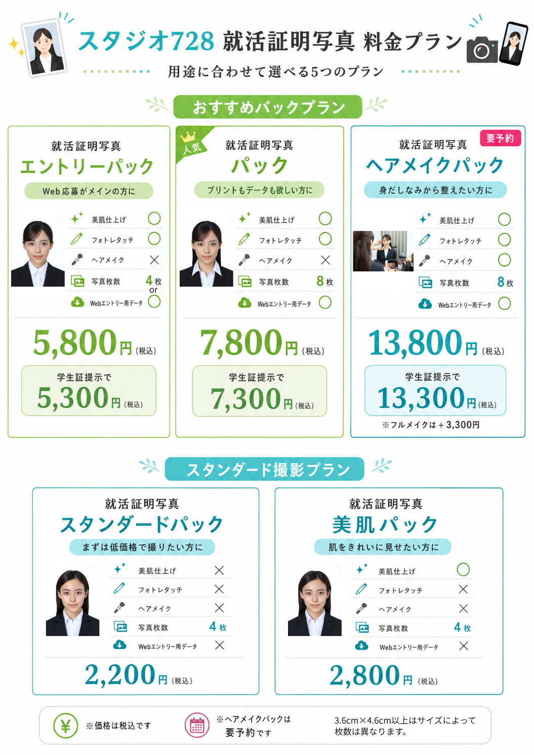 スタジオ728就活証明写真料金プラン